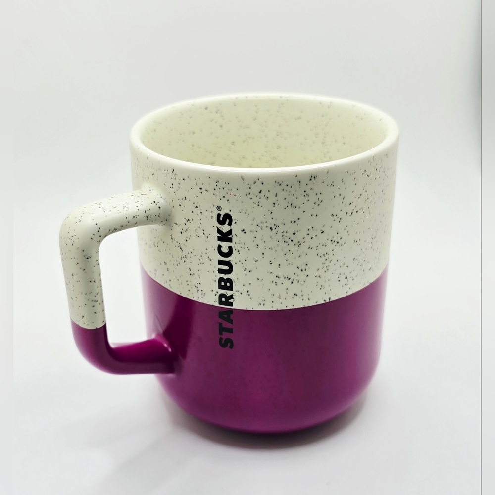 Starbucks Ceramic Two Tone Purple Tan Speckle 14oz Coffee Cup Mug GUC Pretty